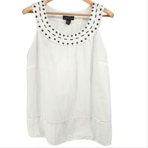 Lane Bryant Embellished Cotton Pullover Summer Shell White Bronze Metallic 22